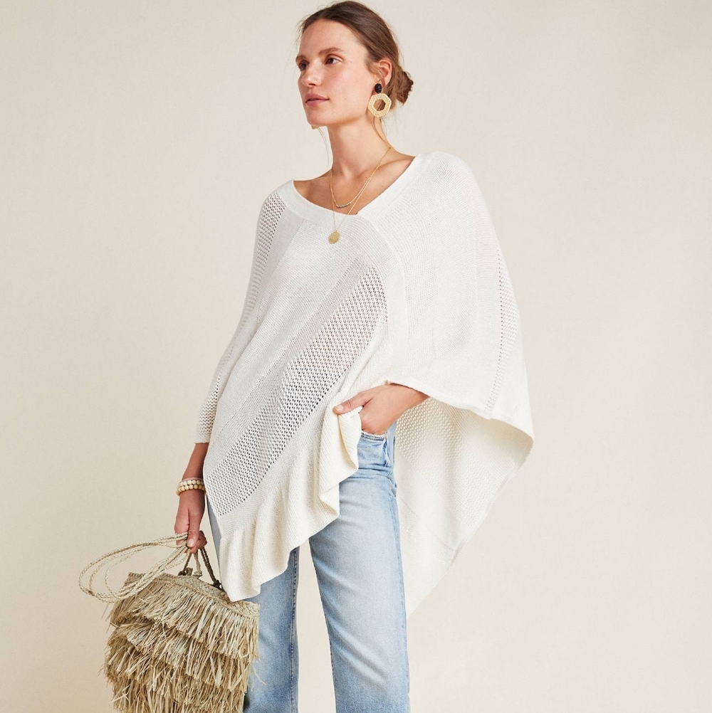 By Anthropologie Padma cream lightweight knit sweater poncho, M/L